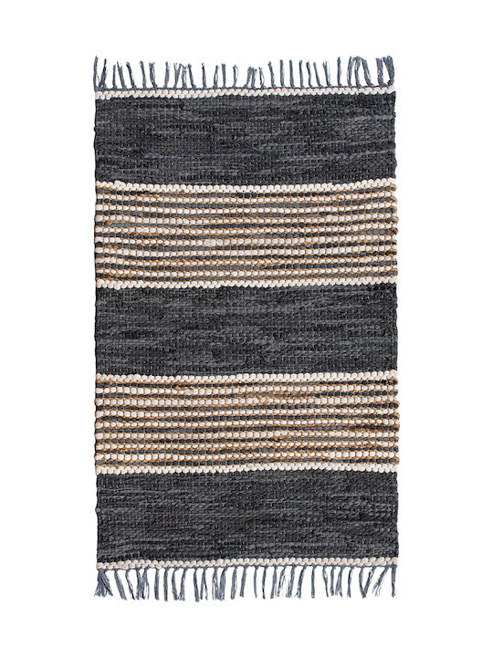 Synchronia Taj Rug Rectangular from Jute with Fringes Gray