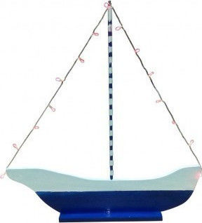 Christmas Wood Illuminated Ships Figure Blue 77x72x12cm