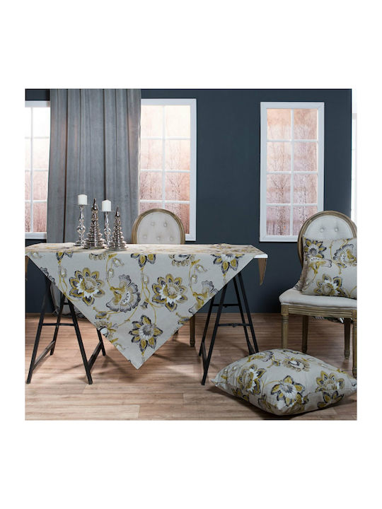 Teoran Venice Cotton & Polyester Checkered Tablecloth Γκρι 90x90cm