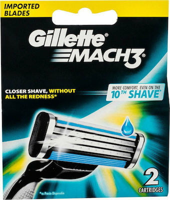 Gillette Mach3 Ανταλλακτικές Κεφαλές με 3 Λεπίδες και Λιπαντική Ταινία 2τμχ