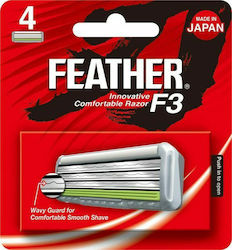 Feather Innovative Comfortable F3 Replacement Heads with 3 Blades & Lubricating Tape 4pcs