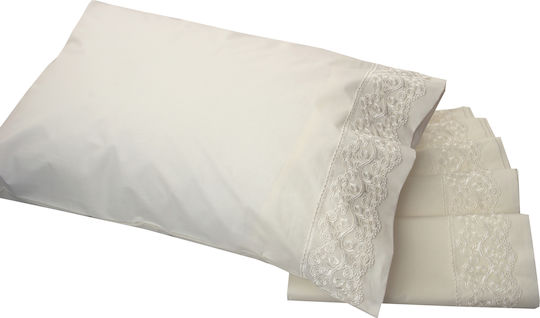Viopros Νο 5 Bridal Sheet Set Super Double 4pcs with Lace Ecru 240x265cm