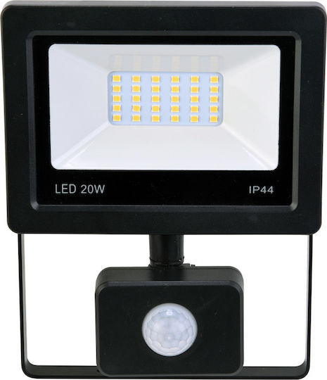 Powertech Waterproof LED Flood Light 20W Cold White with Motion Sensor IP44