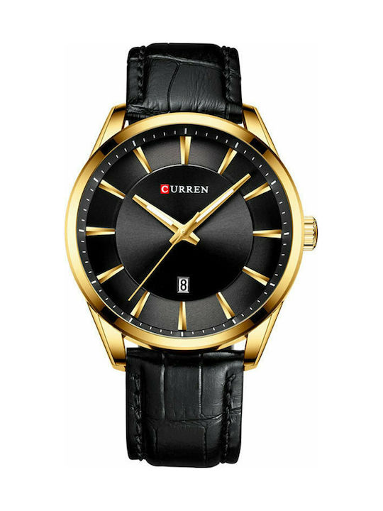 Curren Watch Battery with Leather Strap Black/Gold