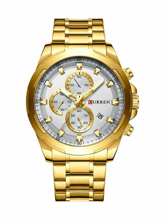 Curren Men's Watch 47mm Chronograph Battery With Stainless Steel Gold Bracelet
