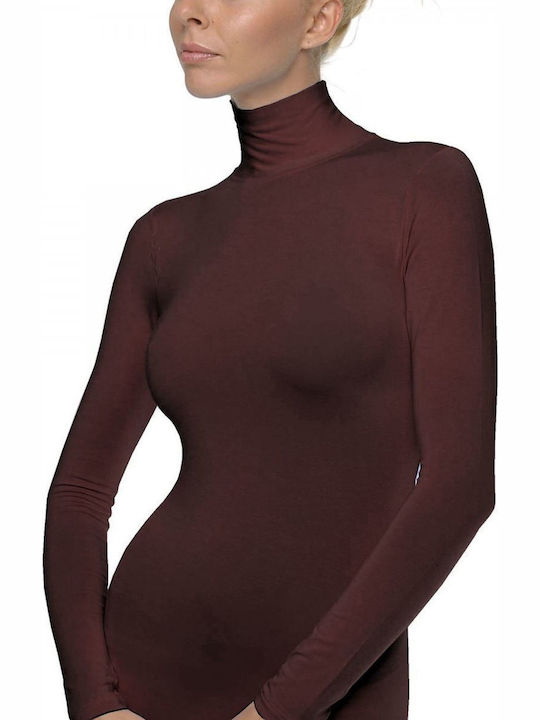 Women's Long Sleeve Turtleneck T-Shirt Chocolate
