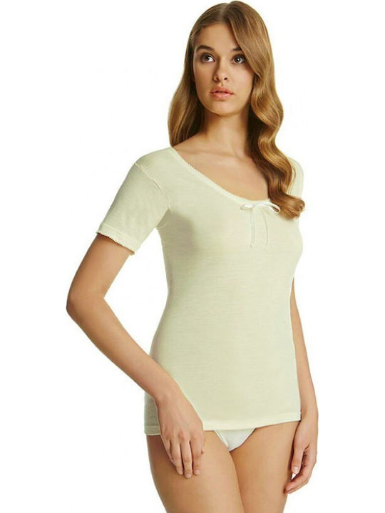 4/502 Women's Short Sleeve Woolen T-Shirt Beige