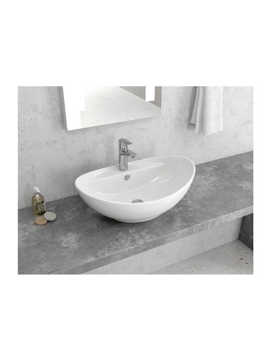 Karag Aufgesetztes Waschbecken Porzellan 59x39x21cm Weiß