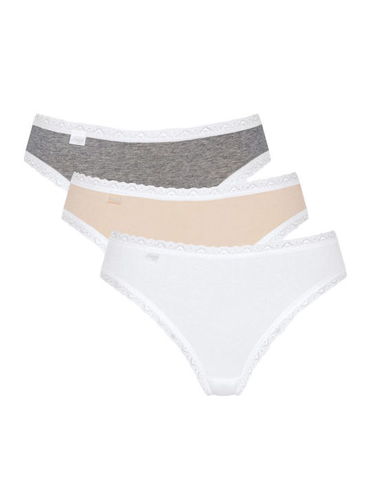 24/7 Weekend Tai Βαμβακερά Women's Slip 3Pack with Lace White/Grey/Beige