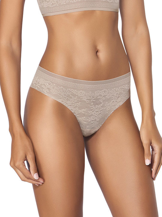 Sloggi Zero Lace H Hipstring Damen Brasilien Nahtlos mit Spitze Beige