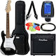 Harley Benton ST-Junior BK Bundle 1 Set Chitară Electrică Stratocaster cu SSS Configurație Doze Standard cu Husă