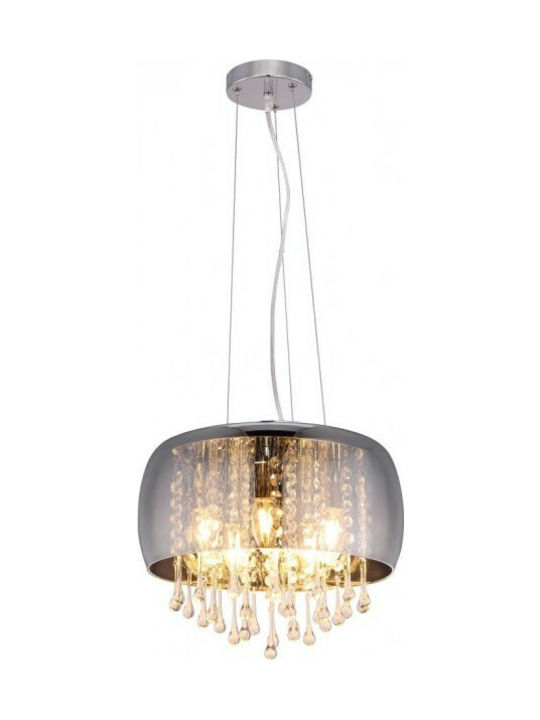 Globo Lighting Kalla Vintage Κρεμαστό Φωτιστικό Πολύφωτο με Κρύσταλλα σε Ασημί Χρώμα