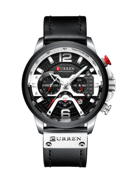 Curren Ανδρικό Ρολόι 48mm Χρονογράφος Μπαταρίας με Δερμάτινο Λουράκι Black/Silver