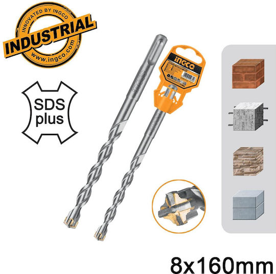 Ingco Four-Cut Drill Carbide with SDS Plus Shank for Masonry 8x160mm