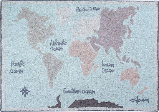 Lorena Canals Vintage Map Kinder Teppich Hellblau 140x200cm