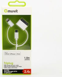 Muvit Regular USB to Lightning / Samsung 30-Pin / micro USB 1m 2.4A Cable White (MUUSC0143)