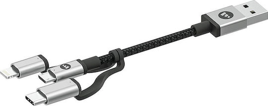Mophie Braided USB to Lightning / Type-C / micro USB Cable Μαύρο 1m (409903220)