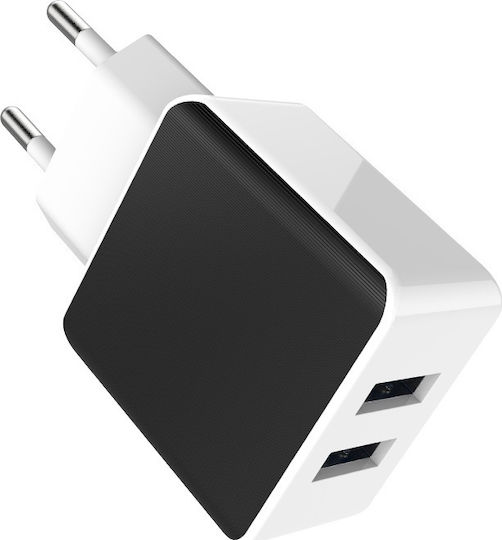 Treqa Ladegerät ohne Kabel mit 2 USB-A Anschlüsse Schwarzs (CH-605)