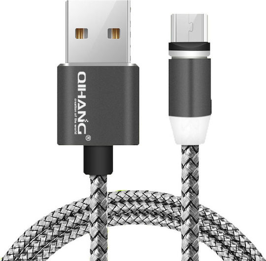 QIHANG QH-C24 Geflochten / Magnetisch USB zu Blitzschlag / Typ-C,TC-TC / Micro-USB Kabel 2.4A Gray 1m