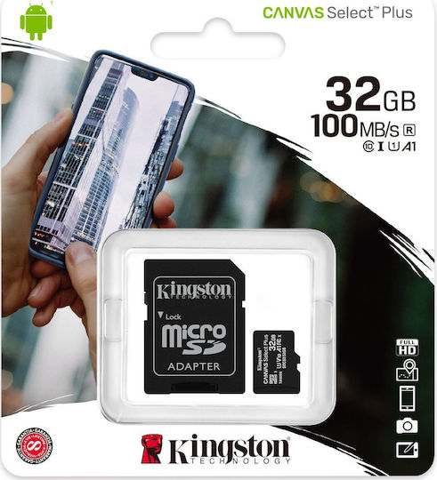 Kingston Canvas Select Plus microSDHC 32GB U1 V10 A1 UHS-I 100MB/s with Adapter