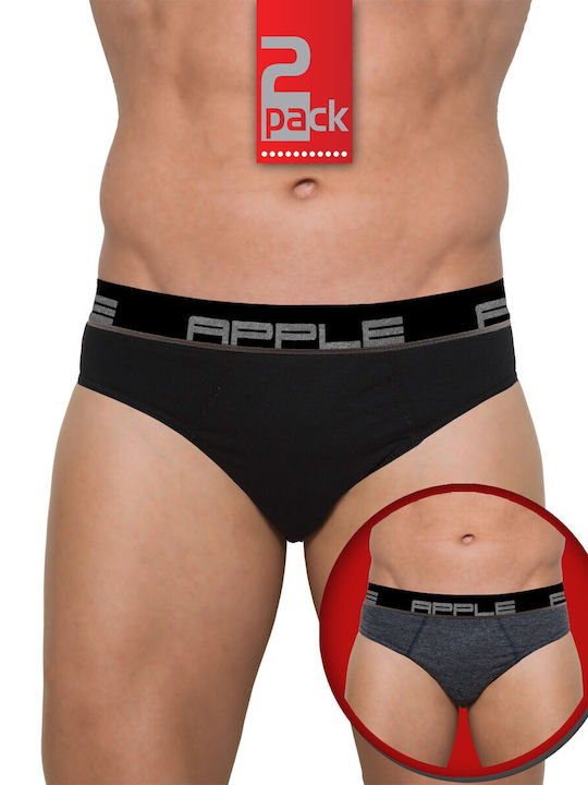 Apple Boxer Men's Monochrome Briefs Μαύρο / Γκρι 2Pack
