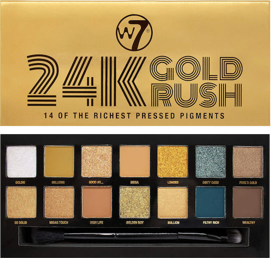 W7 Cosmetics 24k Gold Rush Palette with Pressed Powder Eye Shadows 11.2gr