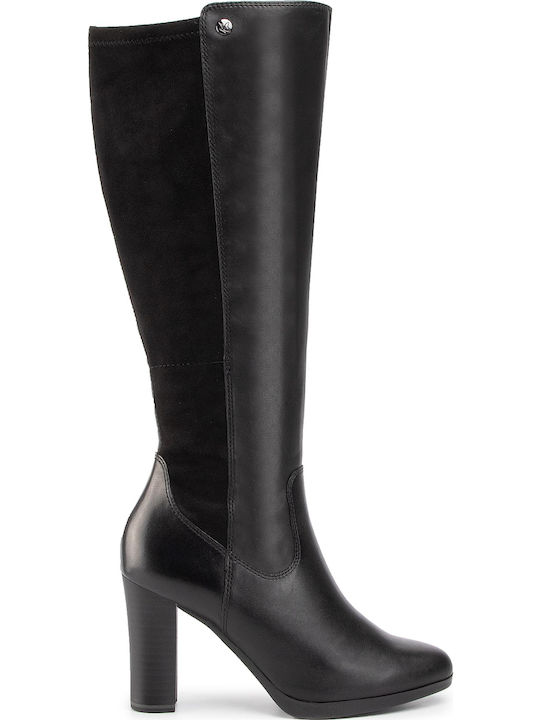 Caprice Anatomic Leather Medium Heel Women's Boots with Zipper Black