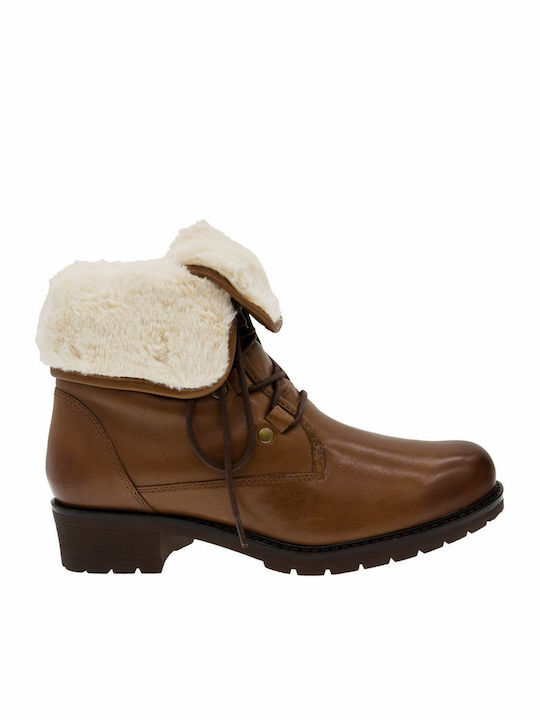 Caprice Leather Women's Ankle Boots with Fur Tabac Brown