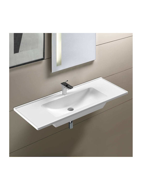 Serel Slim Wall Mounted Wall-mounted Sink Porcelain 100x46x16.5cm White