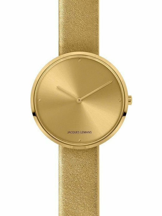 Jacques Lemans Design Collection Дамски Часовник 36mm Кварцов с Златен Кожен Каишка