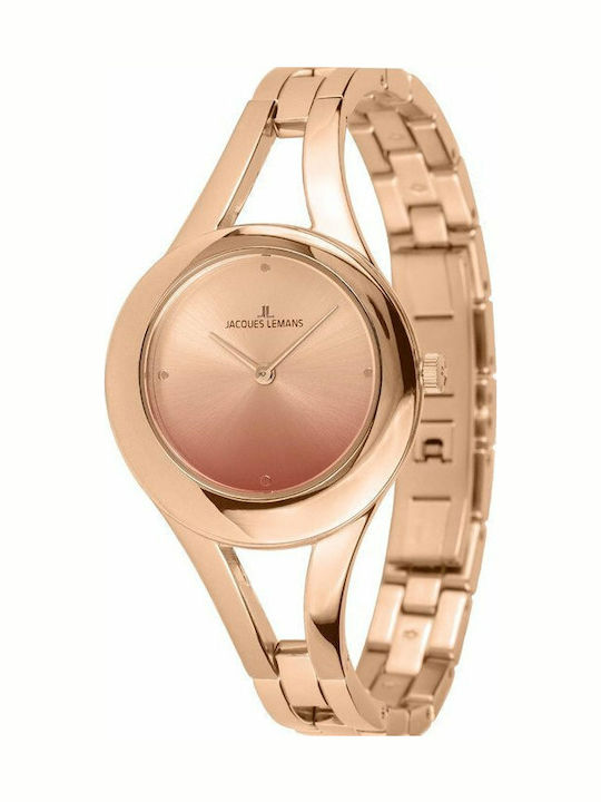Jacques Lemans Paris Γυναικείο Ρολόι 32mm Μπαταρίας με Ροζ Χρυσό Μεταλλικό Μπρασελέ