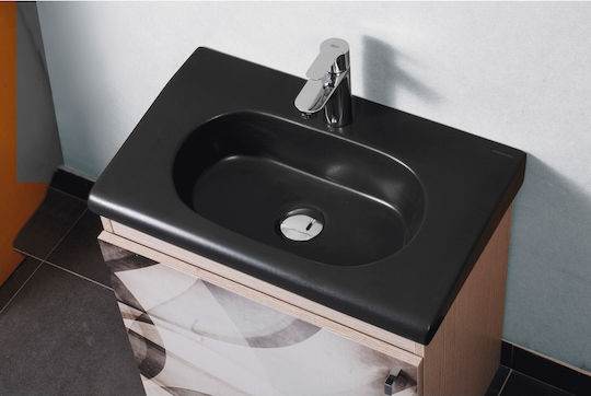 Adamidis Master 55 Επιτοίχιος Κρεμαστός / Επικαθήμενος Νιπτήρας Πορσελάνης 55x33cm Μαύρος