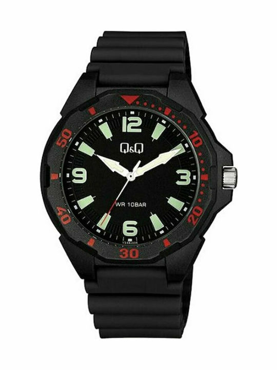 Q&Q Ανδρικό Ρολόι 43mm Μπαταρίας με Μαύρο Καουτ...