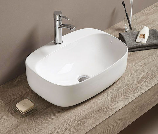 Tema Einbaubecken Porzellan Waschbecken 58,5x42x15cm Weiß
