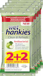 ΜΕΓΑ Wet Hankies Clean & Refresh Antibacterial Dezinfectante Servetele Pentru mâini 4x15buc Măr verde