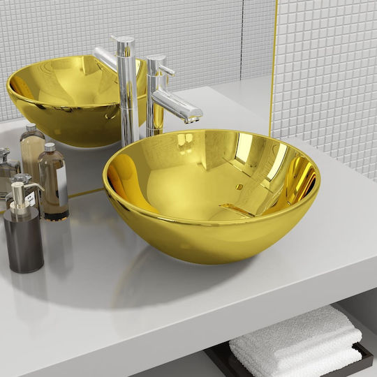 vidaXL Επικαθήμενος Νιπτήρας Κεραμικός 32.5x32.5x14cm Χρυσός vidaXL Επικαθήμενος Νιπτήρας Κεραμικός 32.5x32.5x14cm Χρυσός
