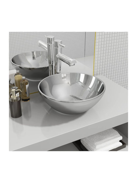 vidaXL Countertop Sink Porcelain 32.5x32.5x14cm Silver