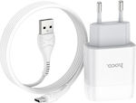 Hoco Charger with 2 USB-A Ports and Cable USB-C Whites (C73A Glorious)