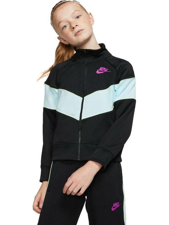 Athletic Kids Sweatshirt Cardigan Knitted with Hood Black Sportswear Heritage
