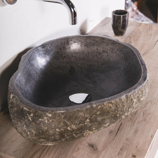 Bati Bali River Stone 60 Deasupra Blatului Chiuvetă Piatră 60x60x15cm Negru Bati Bali River Stone 60 Deasupra Blatului Chiuvetă Piatră 60x60x15cm Negru