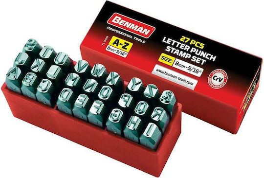 Benman Embossed Letters English Alphabet 10mm 71010 Stamped Letters Hand Tool Set 27pcs