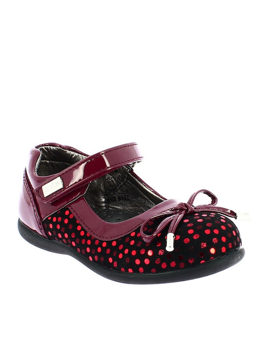 Kids Suede Ballerinas with Hoop & Loop Closure Burgundy