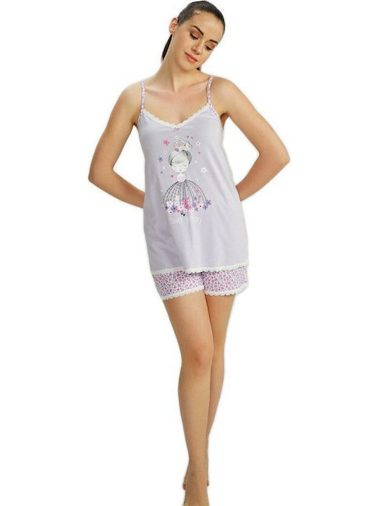 Vamp De vară Set Pijamale pentru Femei De bumbac Lila 7041 00-17-7041