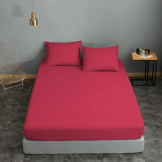 Le Blanc Cotton Line Σεντόνι Διπλό με Λάστιχο 150x200+20εκ. Κόκκινο