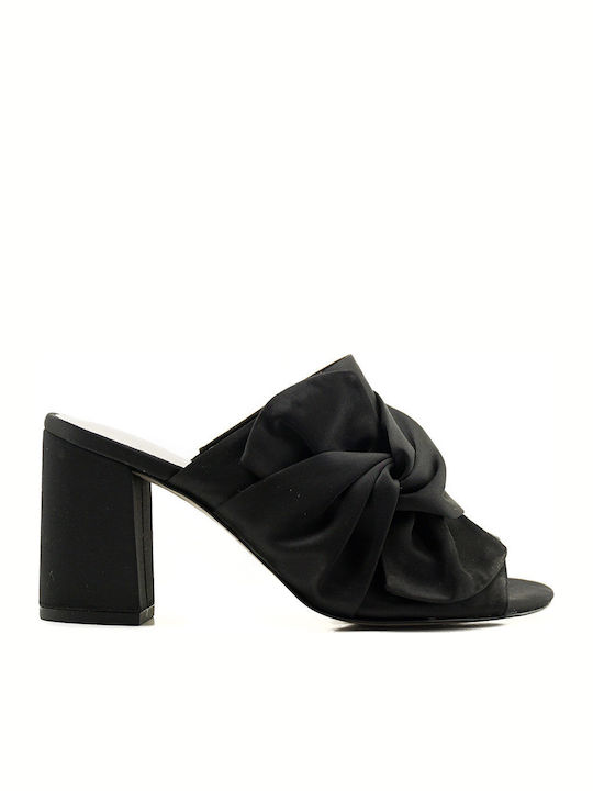 Suede Mules with Chunky High Heel in Black Color