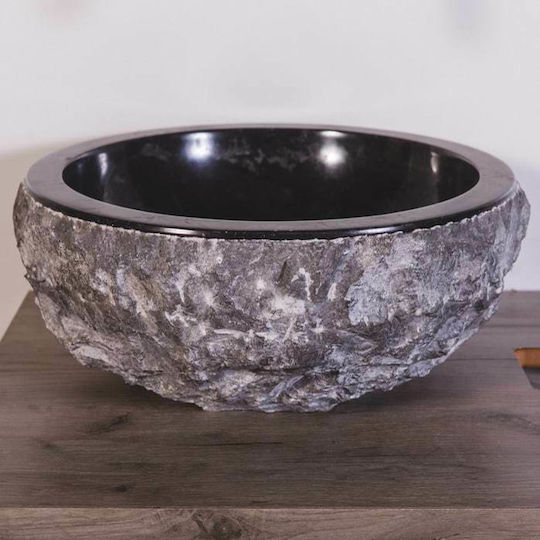 Bati Bali Meteor Επικαθήμενος Νιπτήρας Πέτρινος 45x45x15cm Μαύρος