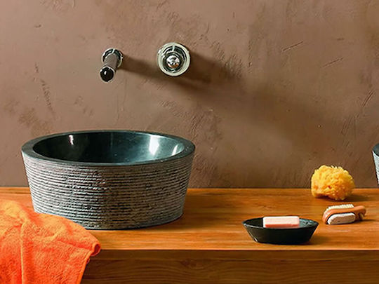 Bati Bali Jaya Επικαθήμενος Νιπτήρας Πέτρινος 40x40x15cm Μαύρος