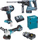 Makita Set Eckiges Rad & Bohrschrauber & Hammer 18V mit 3 Batterien 5Ah