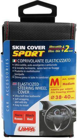 Lampa Κάλυμμα Τιμονιού Αυτοκινήτου Skin-Cover Elasticized με Διάμετρο 38-40εκ. από Δερματίνη Μαύρο με Κόκκινη Ραφή