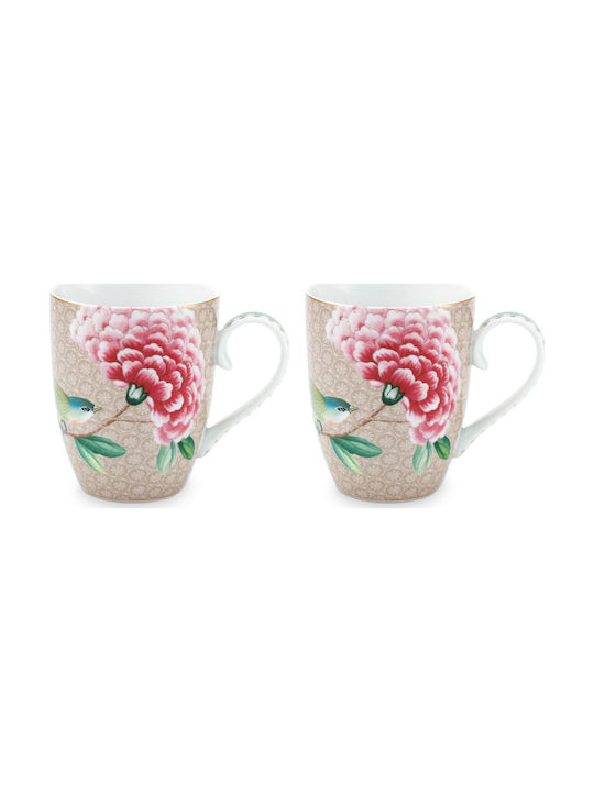 PiP Studio Blushing Birds Ceramic Cup Khaki 350ml 2pcs